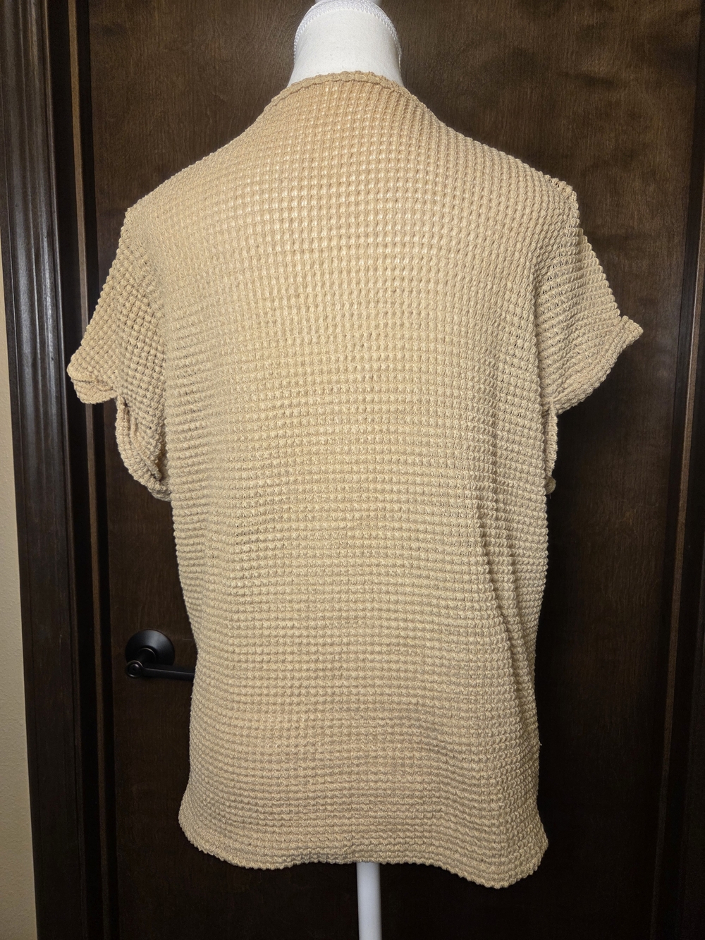 Woven Crochet Front Short Sleeve   Top - Beige - Picture 6 of 9